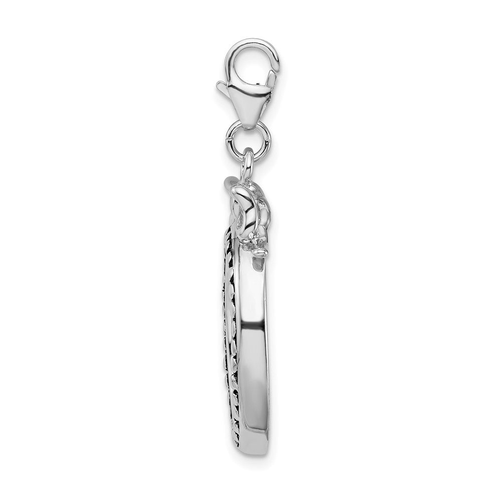 Amore La Vita Sterling Silver Rhodium-plated Polished 3-D Framed Bouquet Of Flowers Charm with Fancy Lobster Clasp