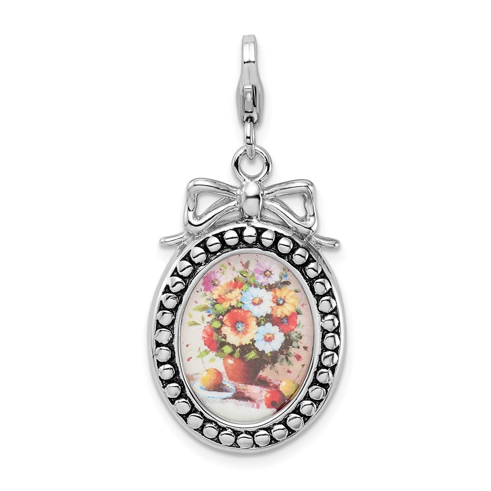 Amore La Vita Sterling Silver Rhodium-plated Polished 3-D Framed Bouquet Of Flowers Charm with Fancy Lobster Clasp