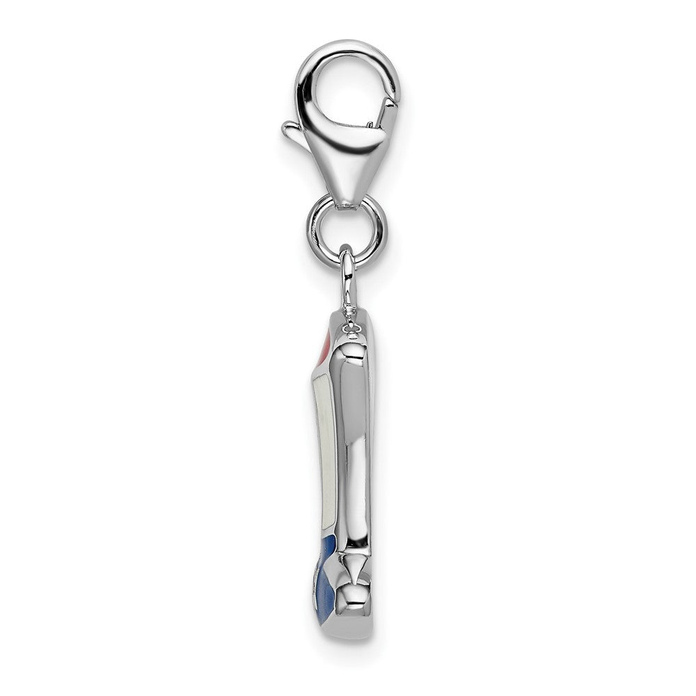 Amore La Vita Sterling Silver Rhodium-plated Polished Enameled USA Hat Charm with Fancy Lobster Clasp