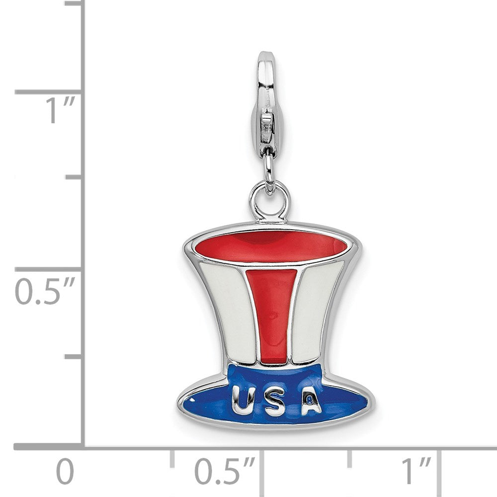 Amore La Vita Sterling Silver Rhodium-plated Polished Enameled USA Hat Charm with Fancy Lobster Clasp