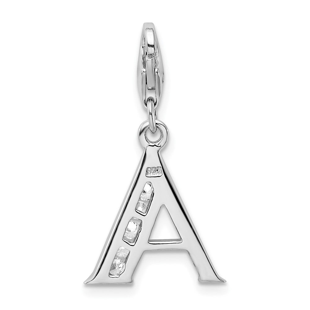 Amore La Vita Sterling Silver Rhodium-plated Polished CZ Letter A Initial Charm with Fancy Lobster Clasp