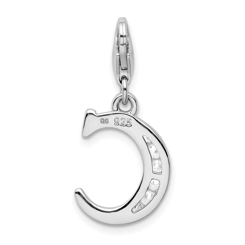 Amore La Vita Sterling Silver Rhodium-plated Polished CZ Letter C Initial Charm with Fancy Lobster Clasp