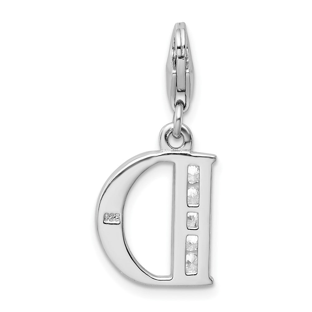 Amore La Vita Sterling Silver Rhodium-plated Polished CZ Letter D Initial Charm with Fancy Lobster Clasp