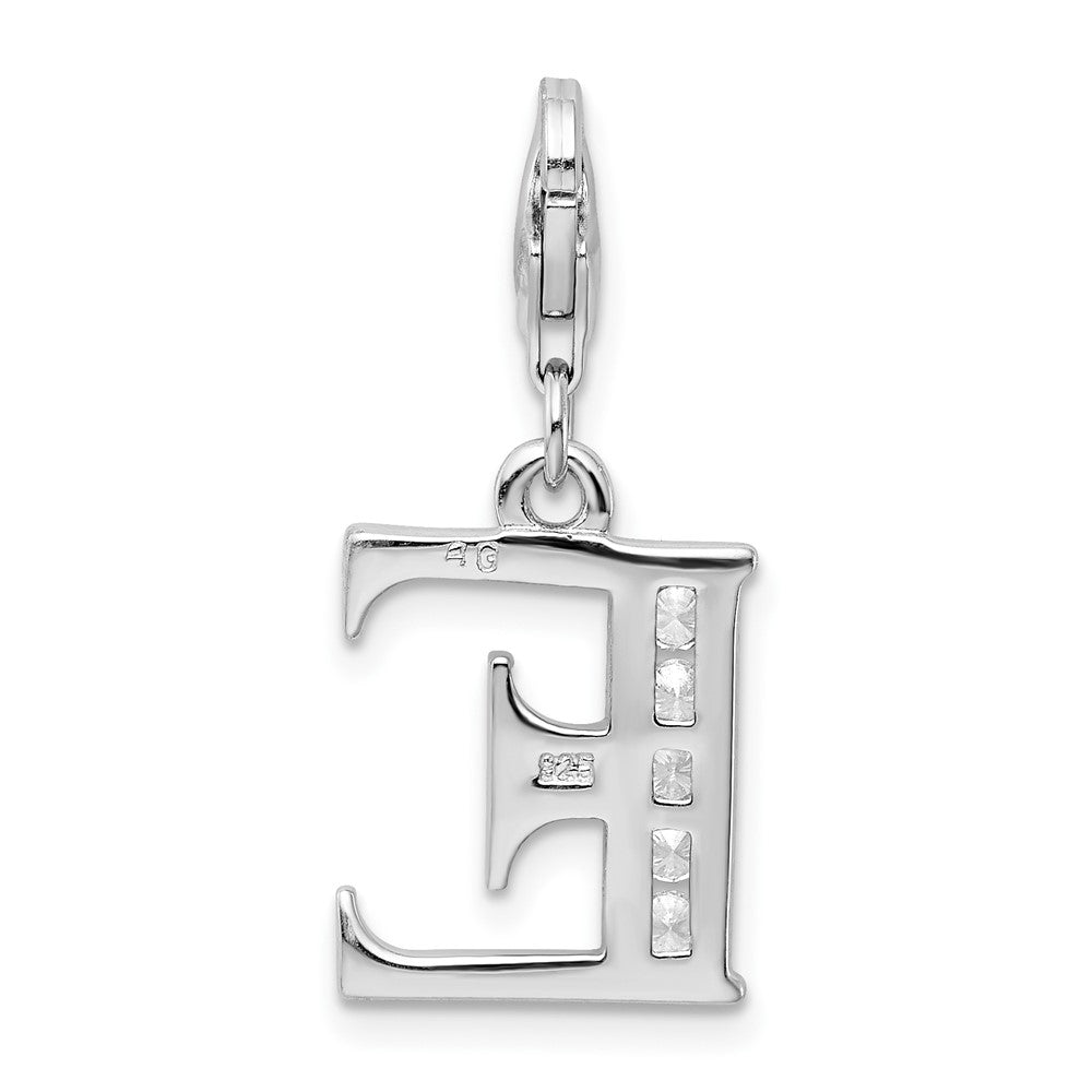 Amore La Vita Sterling Silver Rhodium-plated Polished CZ Letter E Initial Charm with Fancy Lobster Clasp