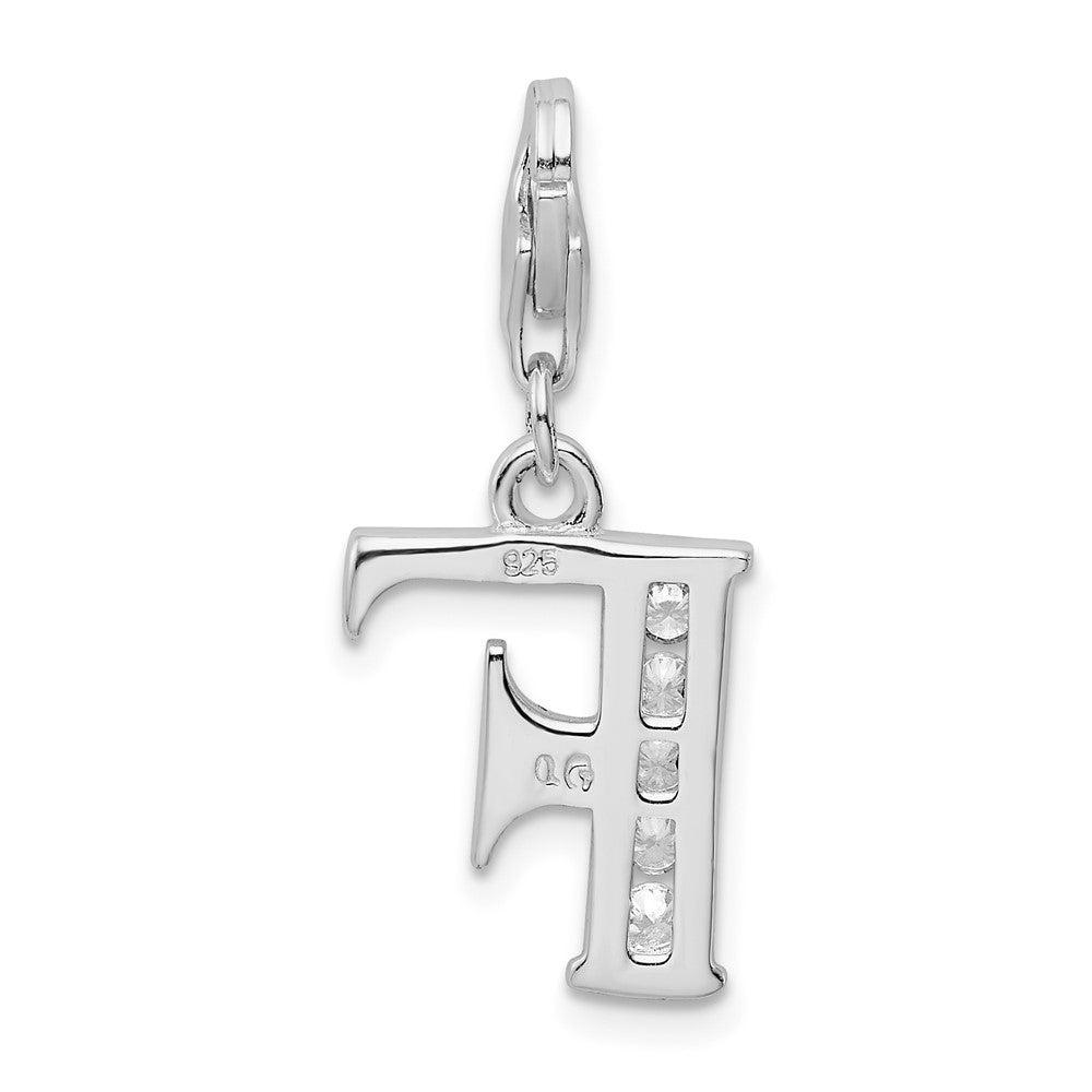 Amore La Vita Sterling Silver Rhodium-plated Polished CZ Letter F Initial Charm with Fancy Lobster Clasp