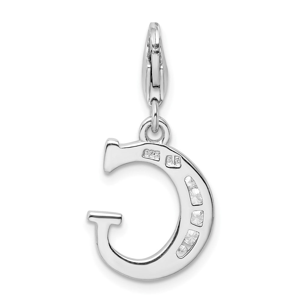 Amore La Vita Sterling Silver Rhodium-plated Polished CZ Letter G Initial Charm with Fancy Lobster Clasp