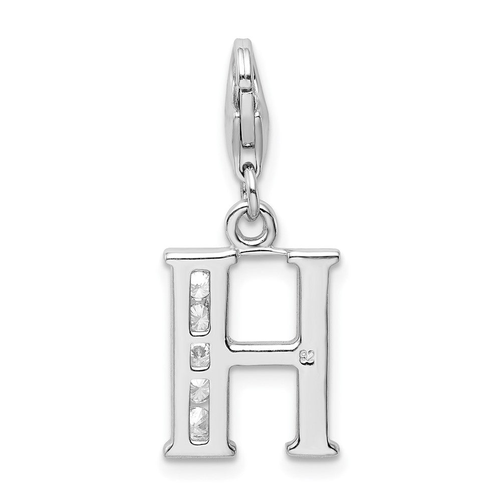 Amore La Vita Sterling Silver Rhodium-plated Polished CZ Letter H Initial Charm with Fancy Lobster Clasp