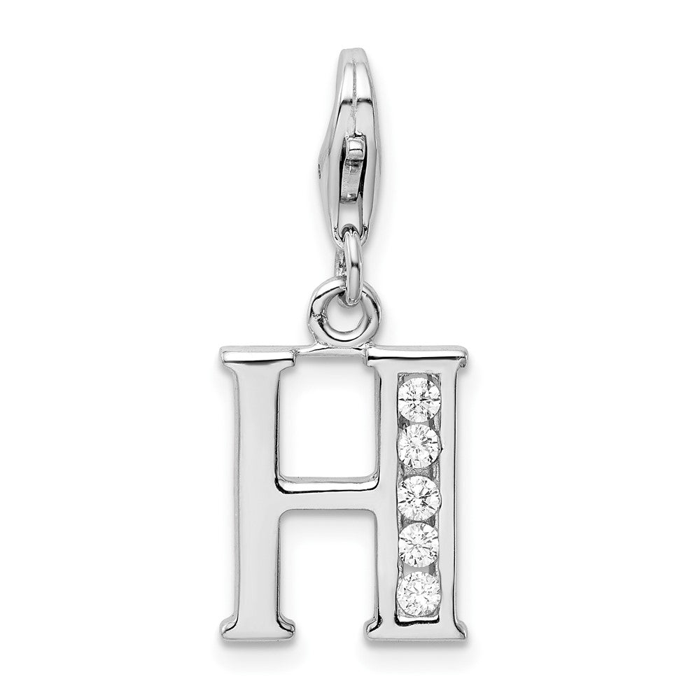 Amore La Vita Sterling Silver Rhodium-plated Polished CZ Letter H Initial Charm with Fancy Lobster Clasp