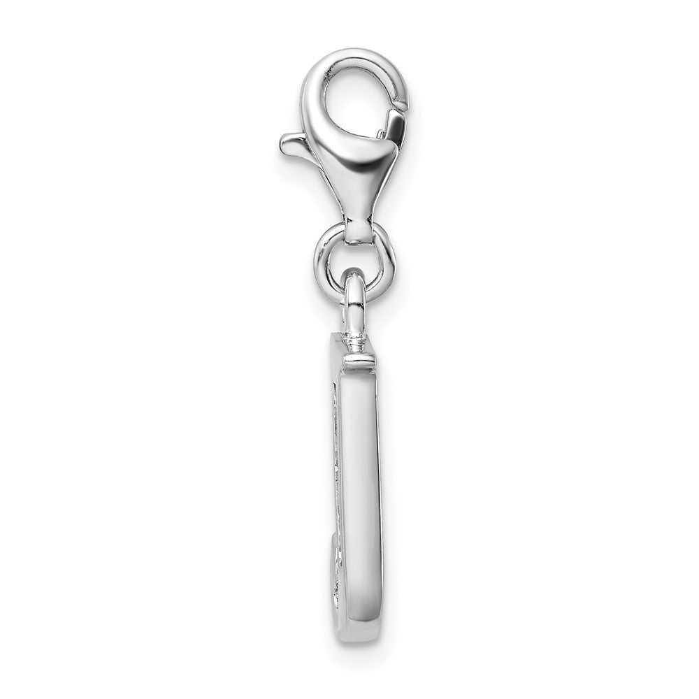 Amore La Vita Sterling Silver Rhodium-plated Polished CZ Letter J Initial Charm with Fancy Lobster Clasp