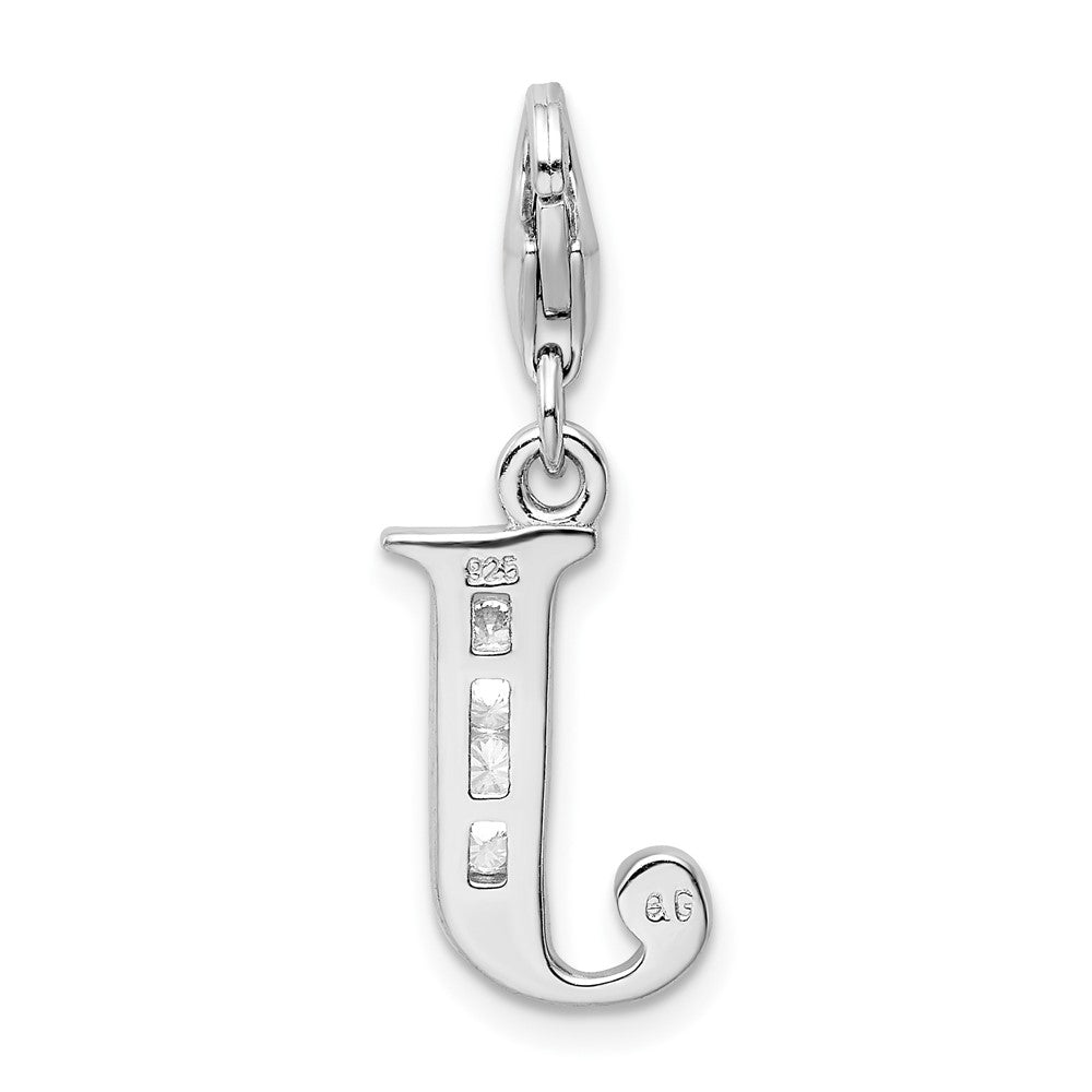 Amore La Vita Sterling Silver Rhodium-plated Polished CZ Letter J Initial Charm with Fancy Lobster Clasp