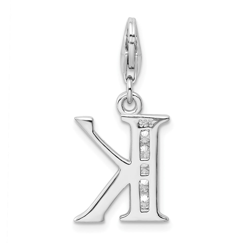 Amore La Vita Sterling Silver Rhodium-plated Polished CZ Letter K Initial Charm with Fancy Lobster Clasp