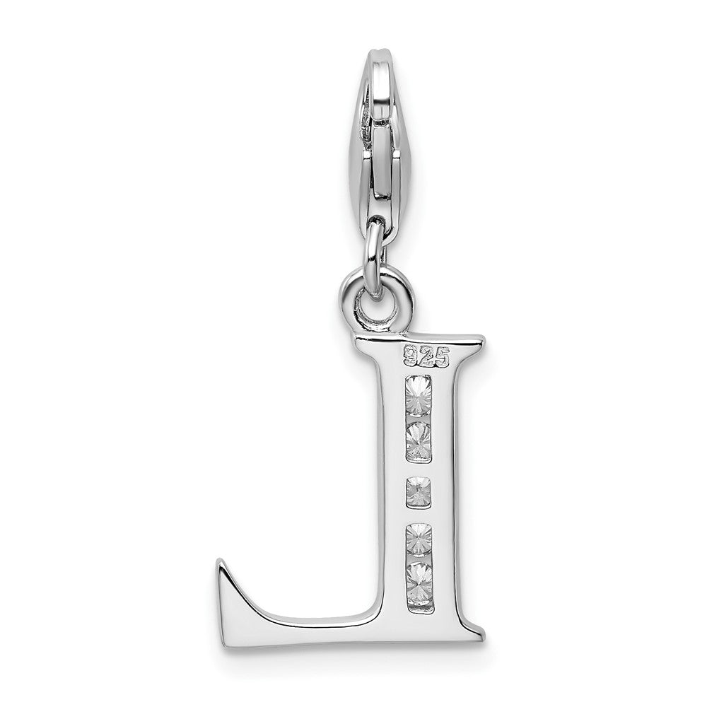 Amore La Vita Sterling Silver Rhodium-plated Polished CZ Letter L Initial Charm with Fancy Lobster Clasp