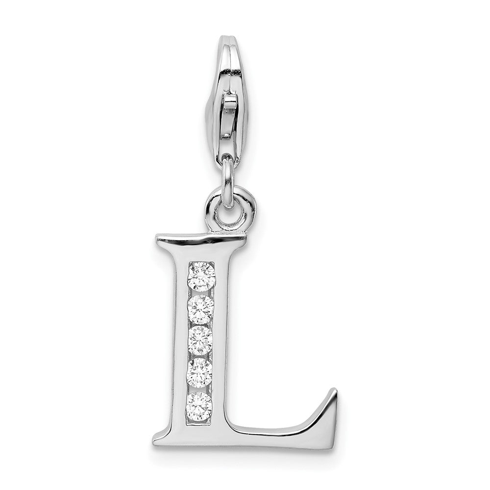 Amore La Vita Sterling Silver Rhodium-plated Polished CZ Letter L Initial Charm with Fancy Lobster Clasp