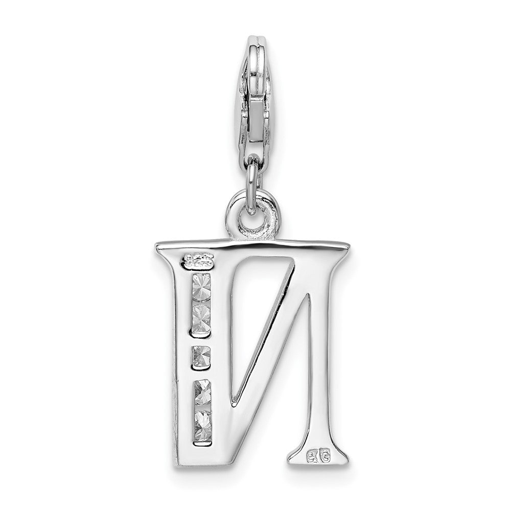 Amore La Vita Sterling Silver Rhodium-plated Polished CZ Letter N Initial Charm with Fancy Lobster Clasp