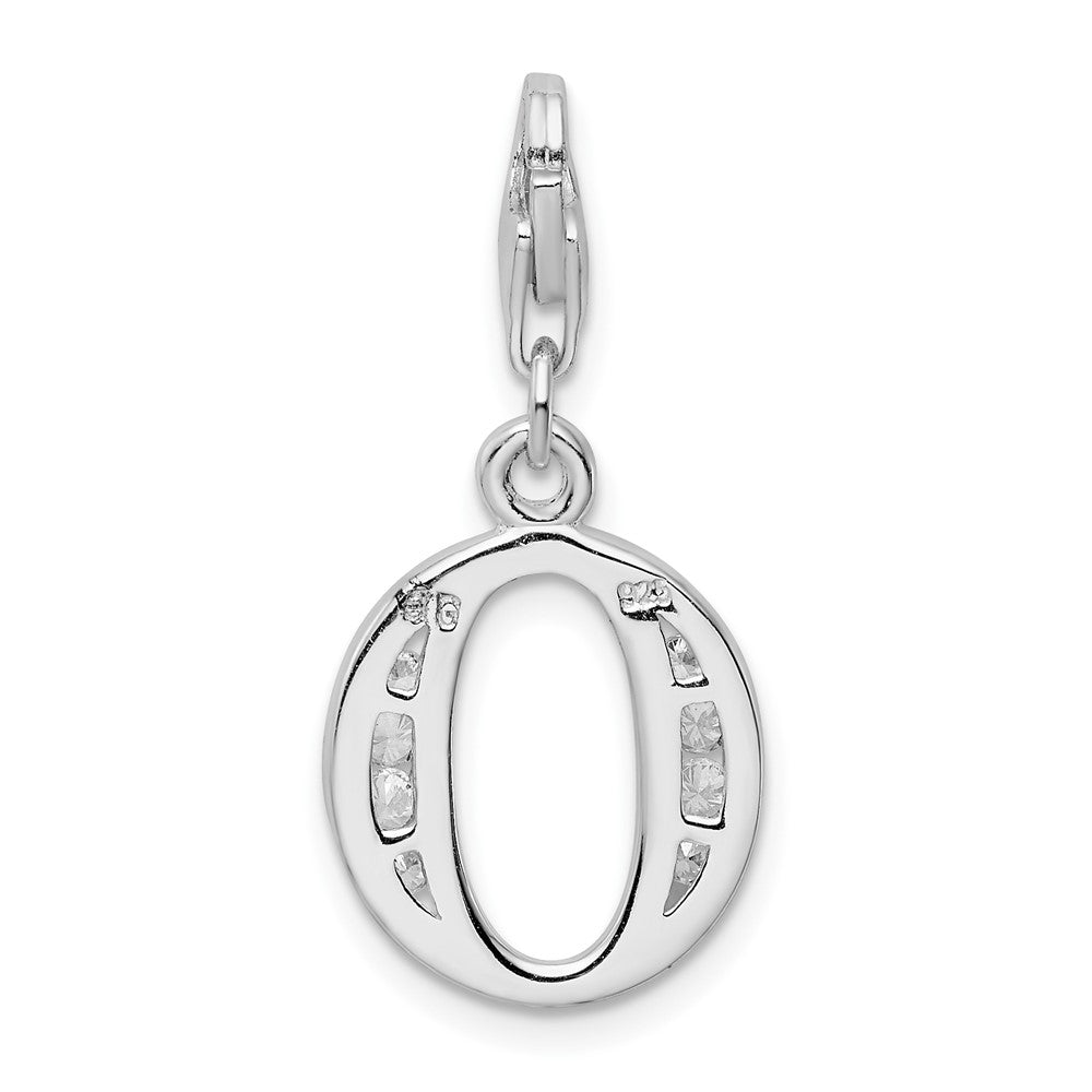 Amore La Vita Sterling Silver Rhodium-plated Polished CZ Letter O Initial Charm with Fancy Lobster Clasp