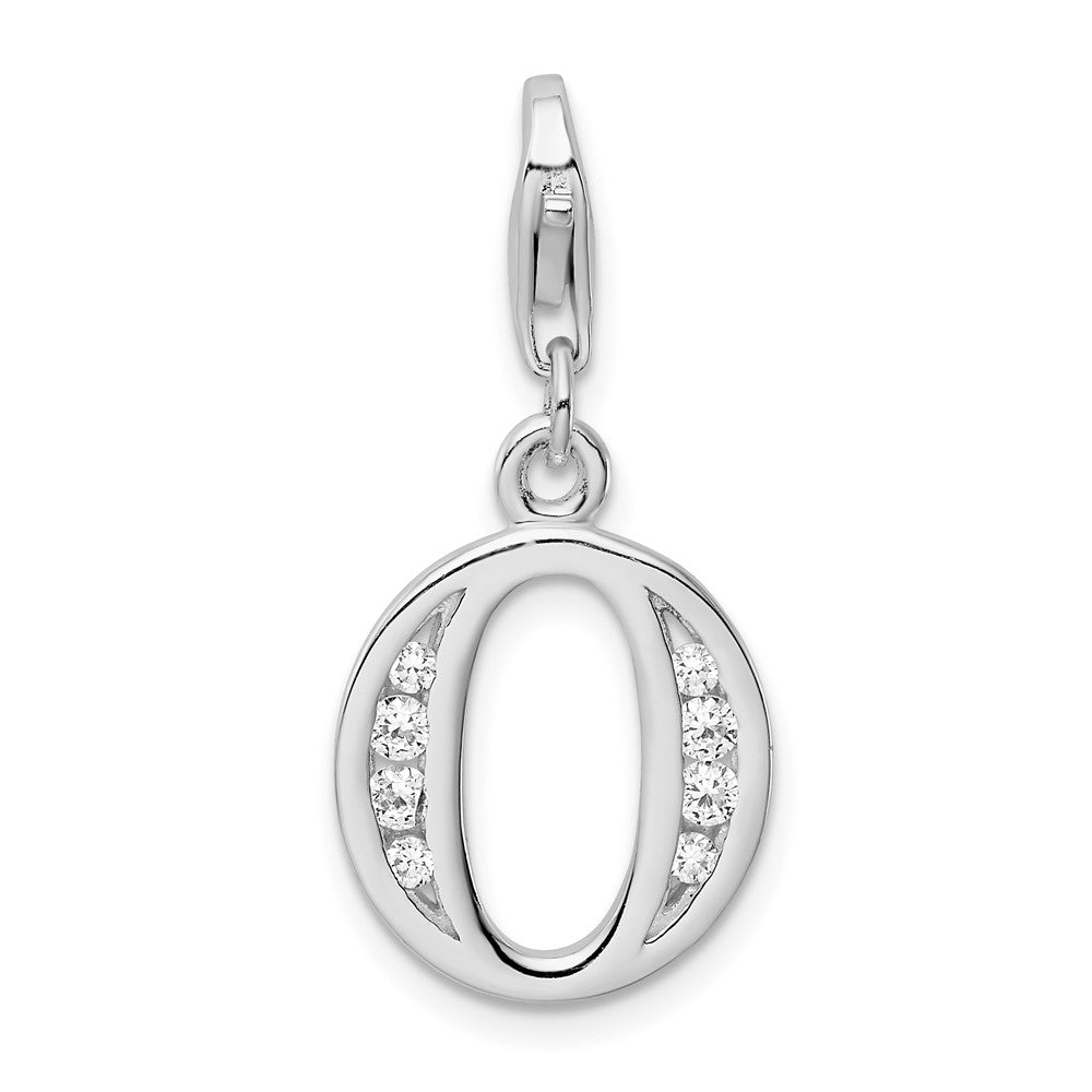 Amore La Vita Sterling Silver Rhodium-plated Polished CZ Letter O Initial Charm with Fancy Lobster Clasp