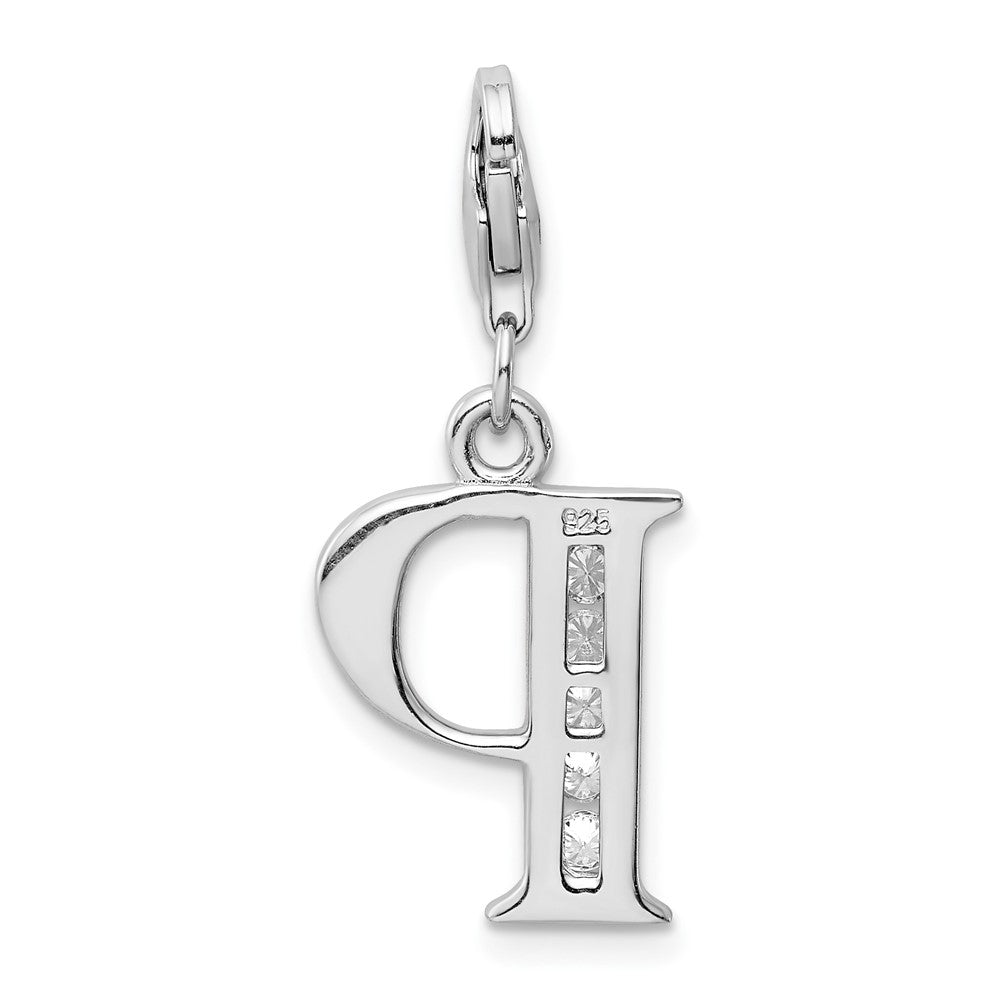 Amore La Vita Sterling Silver Rhodium-plated Polished CZ Letter P Initial Charm with Fancy Lobster Clasp