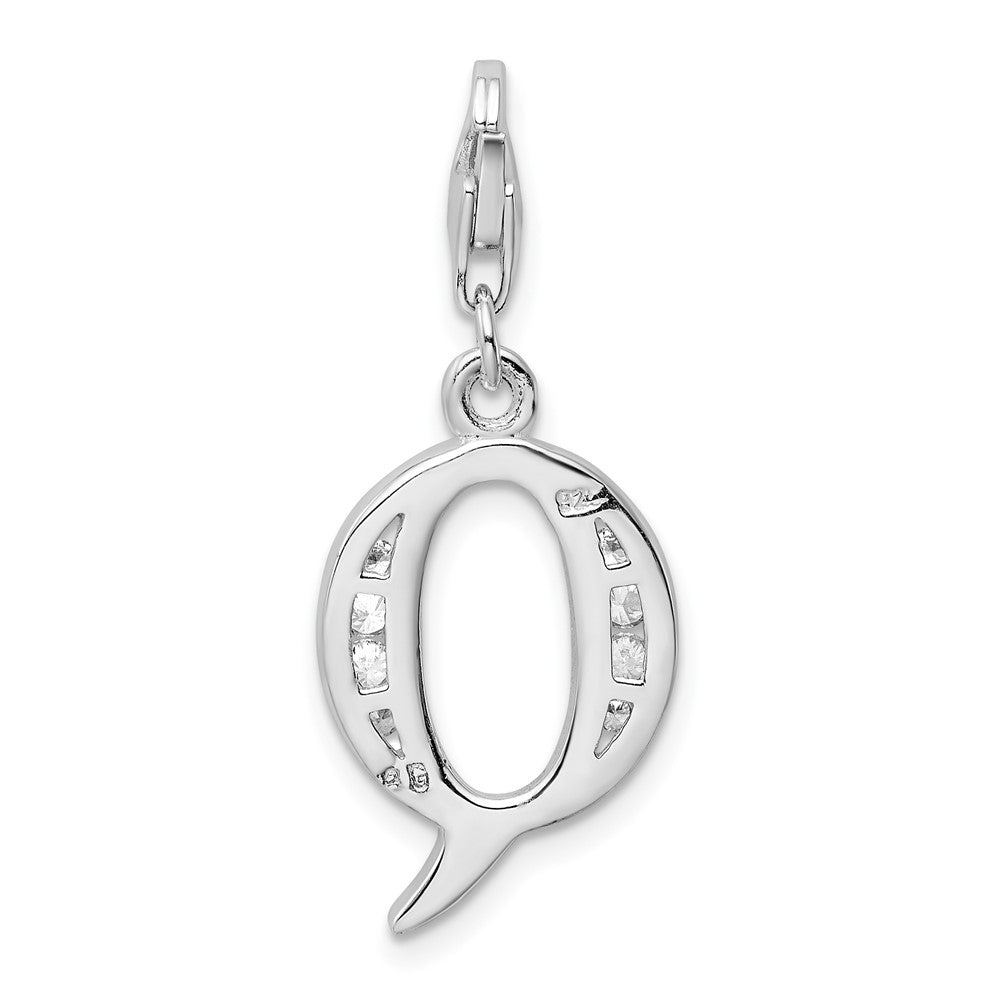 Amore La Vita Sterling Silver Rhodium-plated Polished CZ Letter Q Initial Charm with Fancy Lobster Clasp