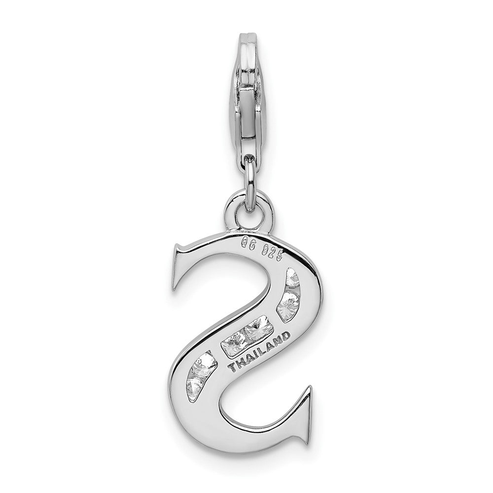 Amore La Vita Sterling Silver Rhodium-plated Polished CZ Letter S Initial Charm with Fancy Lobster Clasp