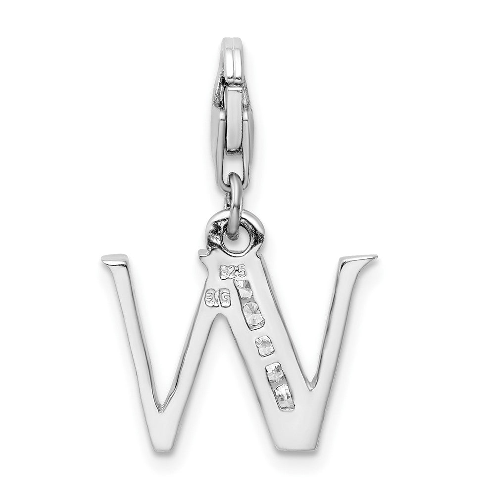 Amore La Vita Sterling Silver Rhodium-plated Polished CZ Letter W Initial Charm with Fancy Lobster Clasp