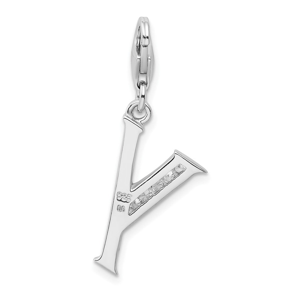 Amore La Vita Sterling Silver Rhodium-plated Polished CZ Letter Y Initial Charm with Fancy Lobster Clasp