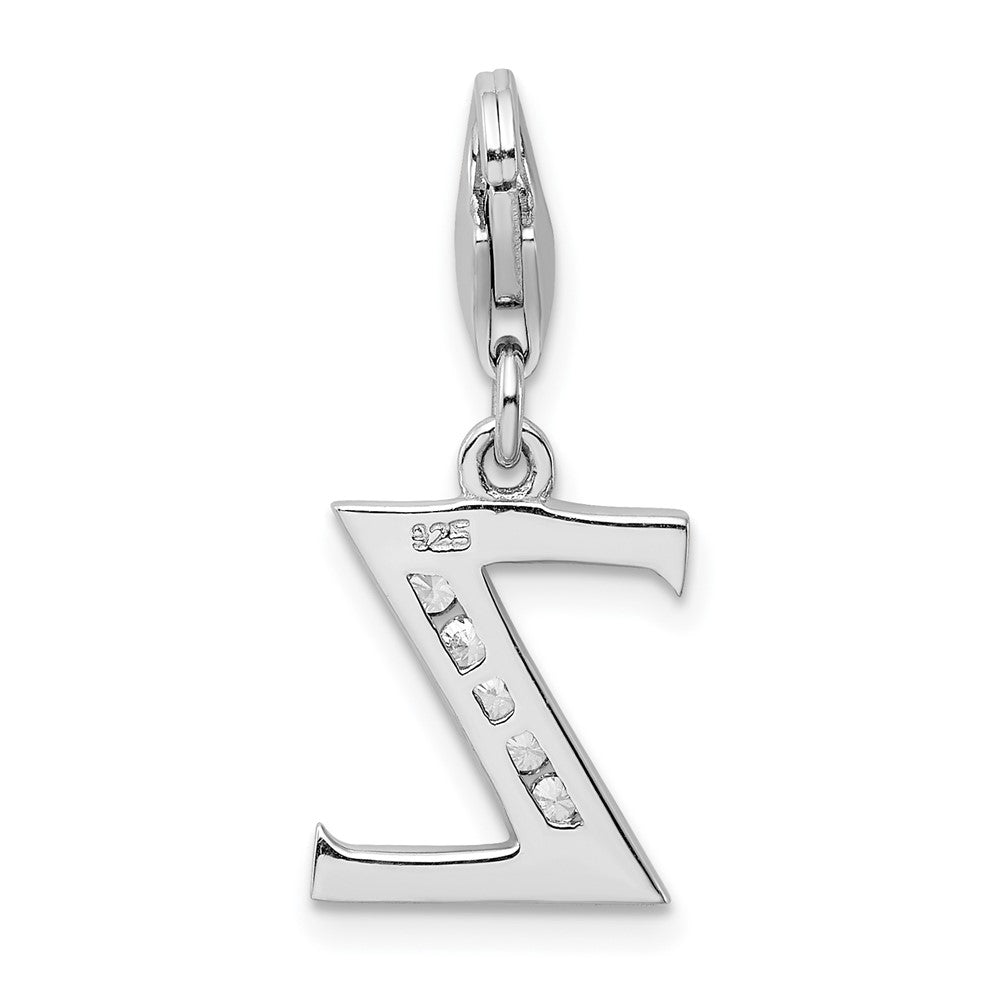 Amore La Vita Sterling Silver Rhodium-plated Polished CZ Letter Z Initial Charm with Fancy Lobster Clasp