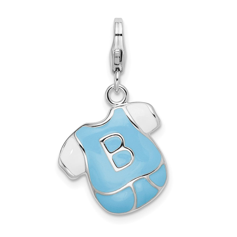 Amore La Vita Sterling Silver Rhodium-plated Polished Enameled Baby Boy Shirt Charm with Fancy Lobster Clasp