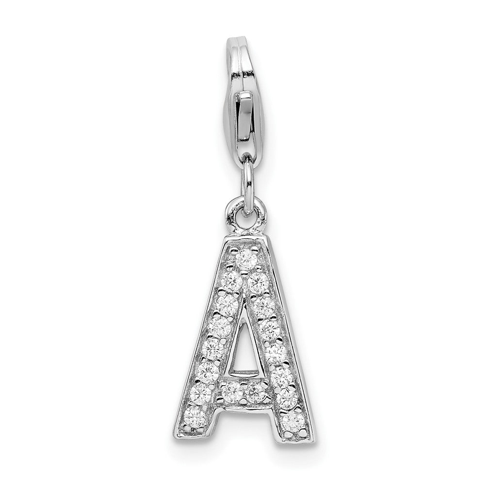 Amore La Vita Sterling Silver Rhodium-plated Polished CZ Letter A Initial Charm with Fancy Lobster Clasp