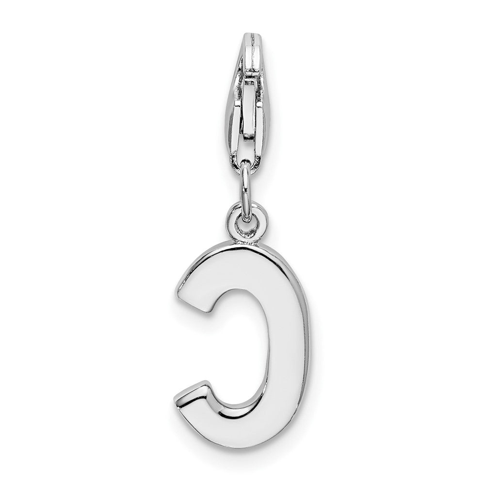 Amore La Vita Sterling Silver Rhodium-plated Polished CZ Letter C Initial Charm with Fancy Lobster Clasp