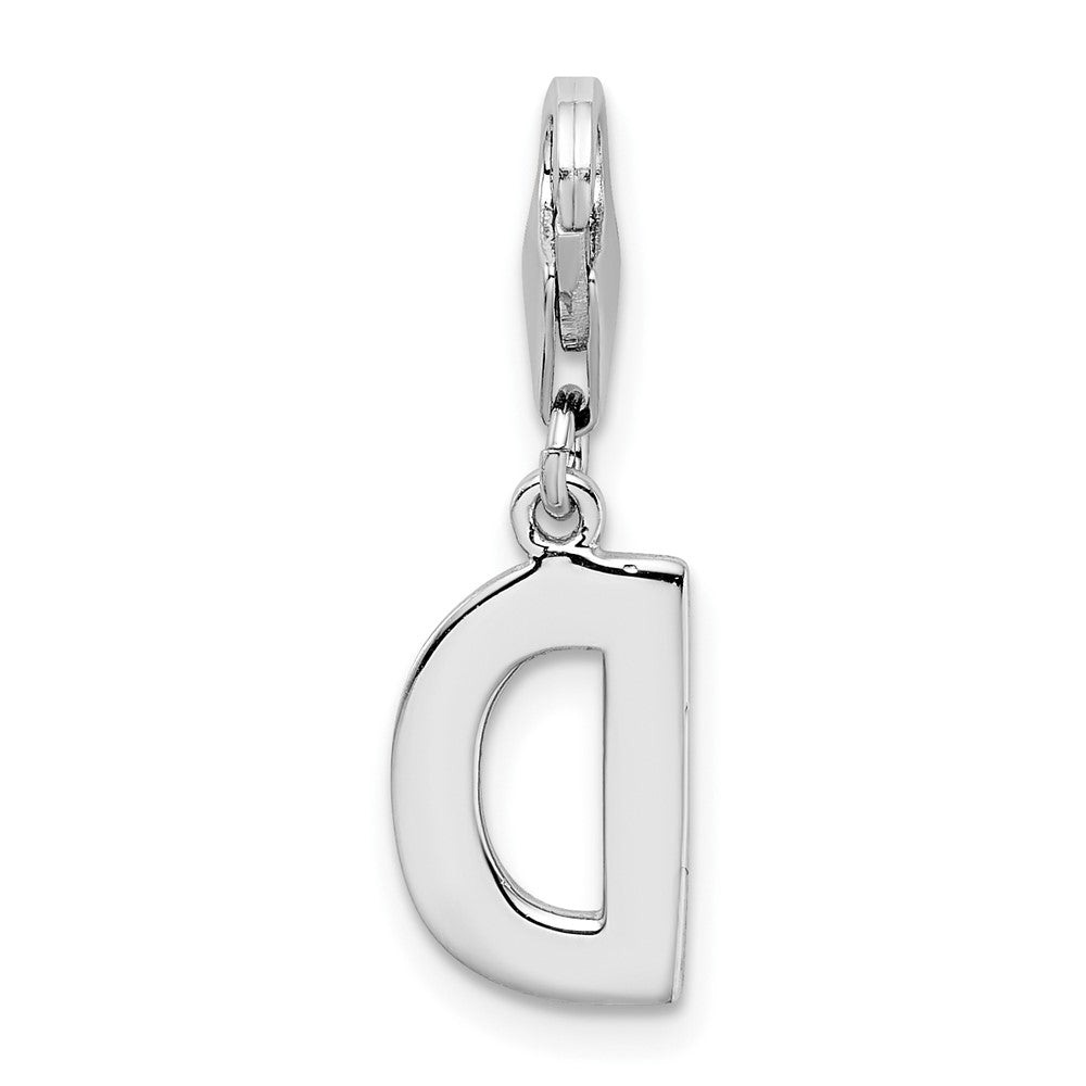 Amore La Vita Sterling Silver Rhodium-plated Polished CZ Letter D Initial Charm with Fancy Lobster Clasp