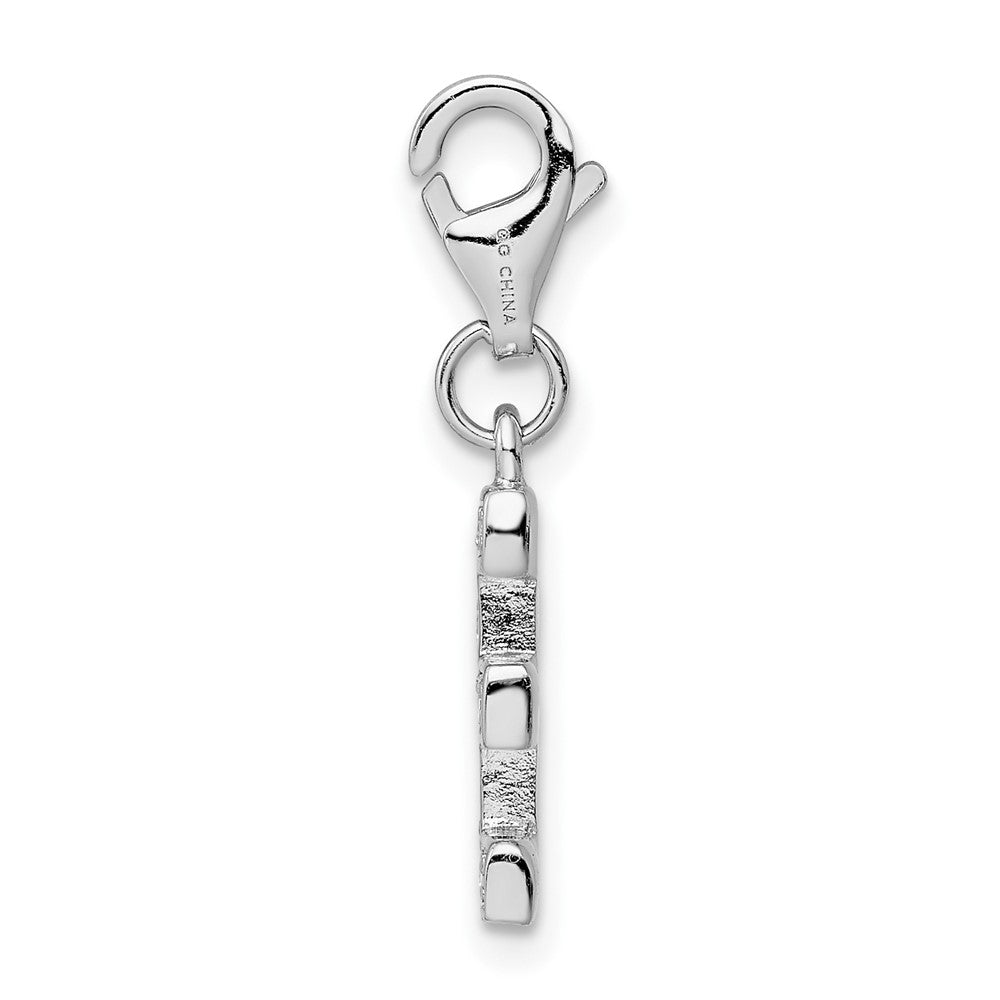 Amore La Vita Sterling Silver Rhodium-plated Polished CZ Letter E Initial Charm with Fancy Lobster Clasp