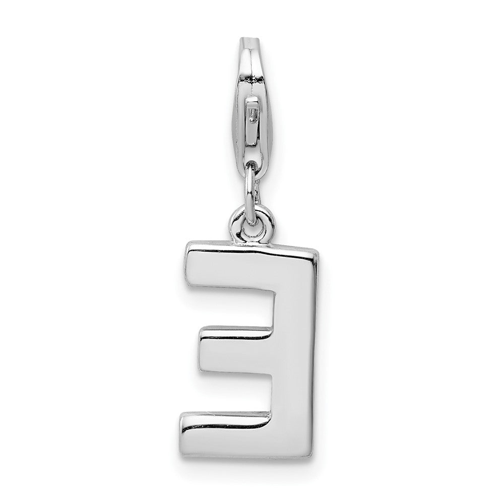 Amore La Vita Sterling Silver Rhodium-plated Polished CZ Letter E Initial Charm with Fancy Lobster Clasp