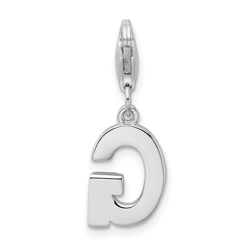 Amore La Vita Sterling Silver Rhodium-plated Polished CZ Letter G Initial Charm with Fancy Lobster Clasp