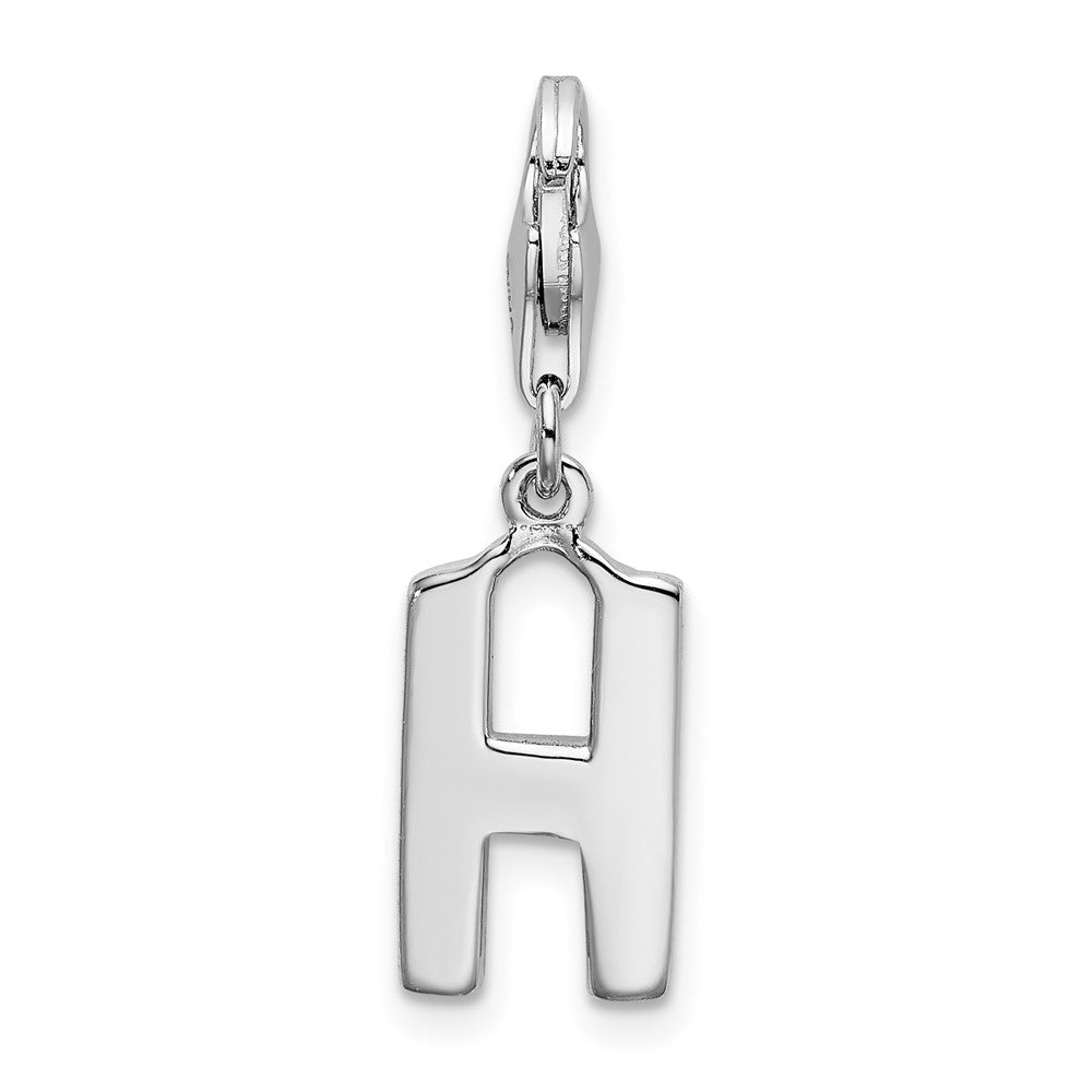 Amore La Vita Sterling Silver Rhodium-plated Polished CZ Letter H Initial Charm with Fancy Lobster Clasp