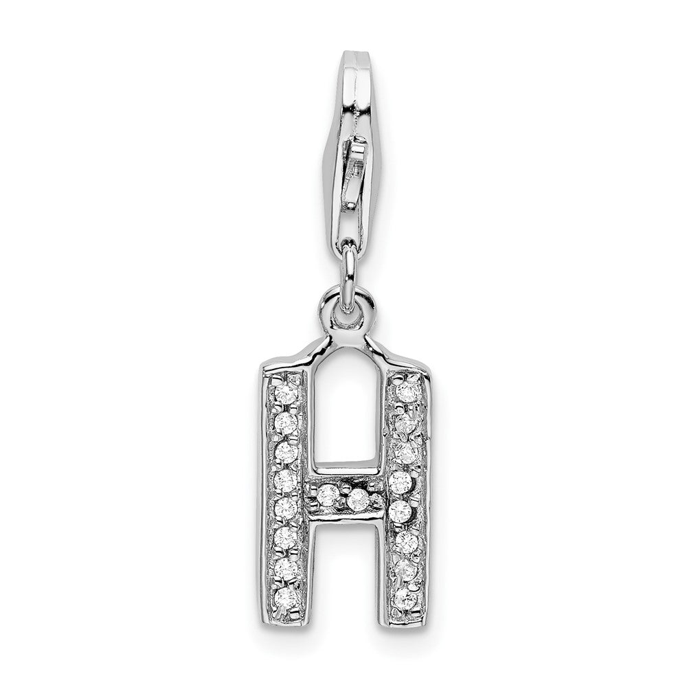 Amore La Vita Sterling Silver Rhodium-plated Polished CZ Letter H Initial Charm with Fancy Lobster Clasp