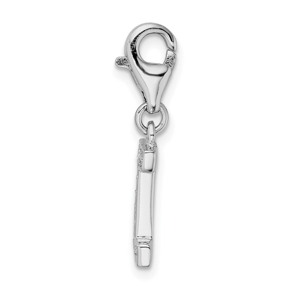 Amore La Vita Sterling Silver Rhodium-plated Polished CZ Letter I Initial Charm with Fancy Lobster Clasp