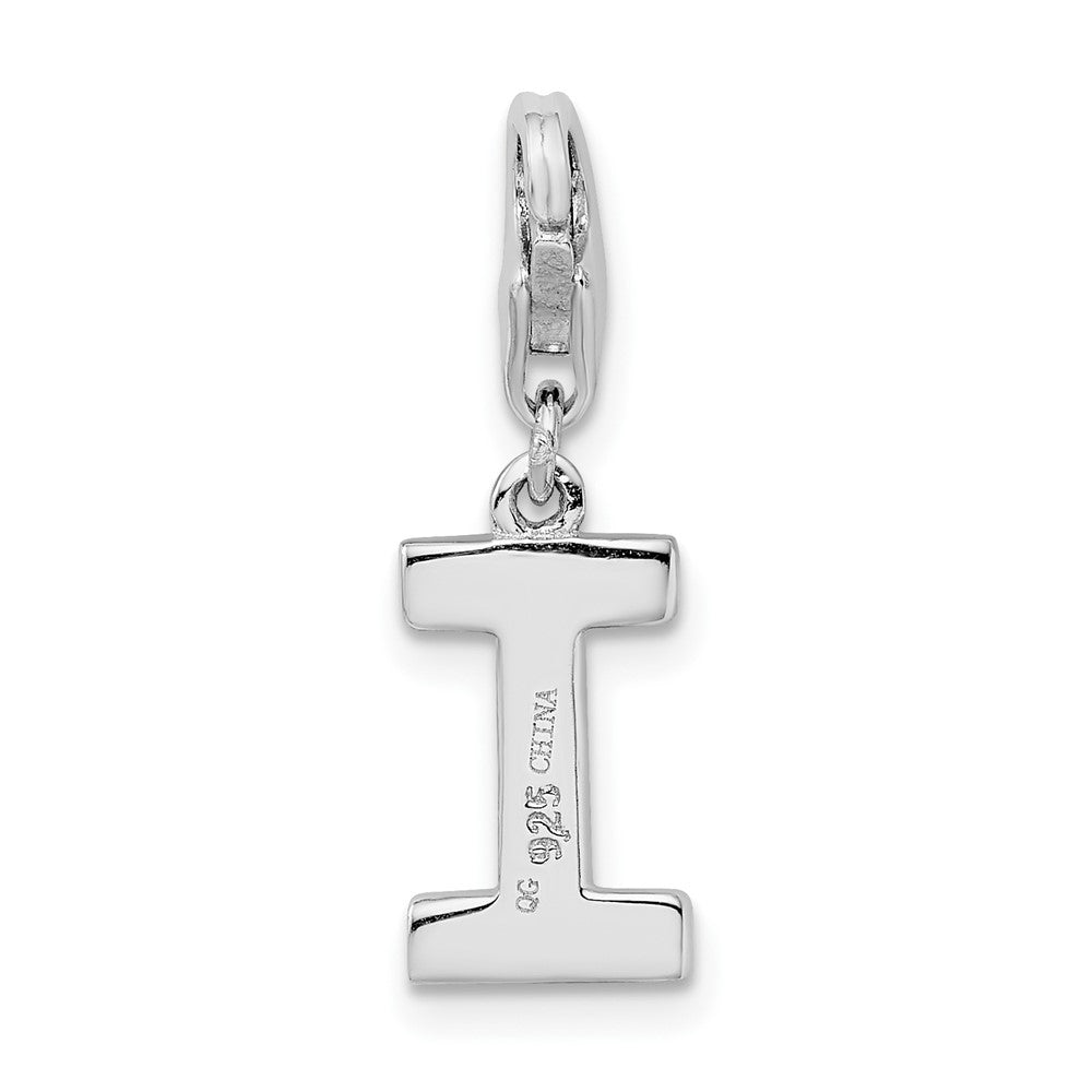 Amore La Vita Sterling Silver Rhodium-plated Polished CZ Letter I Initial Charm with Fancy Lobster Clasp