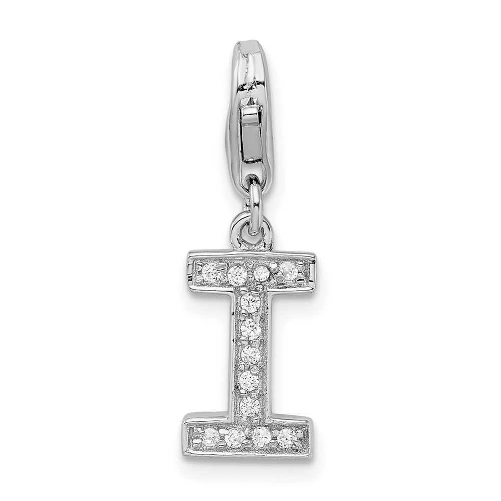 Amore La Vita Sterling Silver Rhodium-plated Polished CZ Letter I Initial Charm with Fancy Lobster Clasp