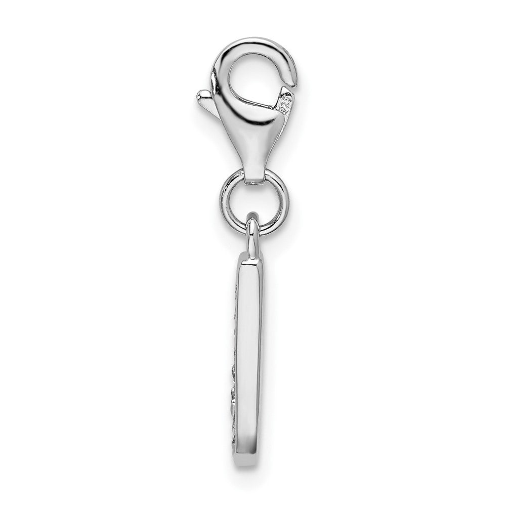 Amore La Vita Sterling Silver Rhodium-plated Polished CZ Letter J Initial Charm with Fancy Lobster Clasp