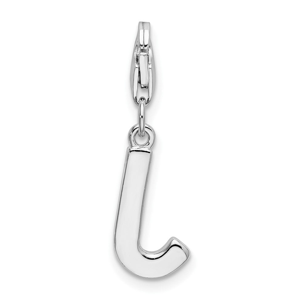 Amore La Vita Sterling Silver Rhodium-plated Polished CZ Letter J Initial Charm with Fancy Lobster Clasp