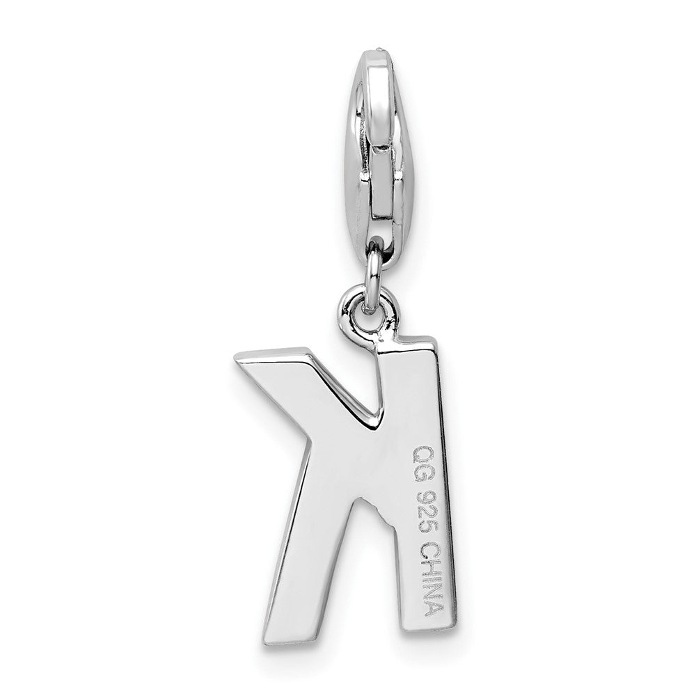 Amore La Vita Sterling Silver Rhodium-plated Polished CZ Letter K Initial Charm with Fancy Lobster Clasp