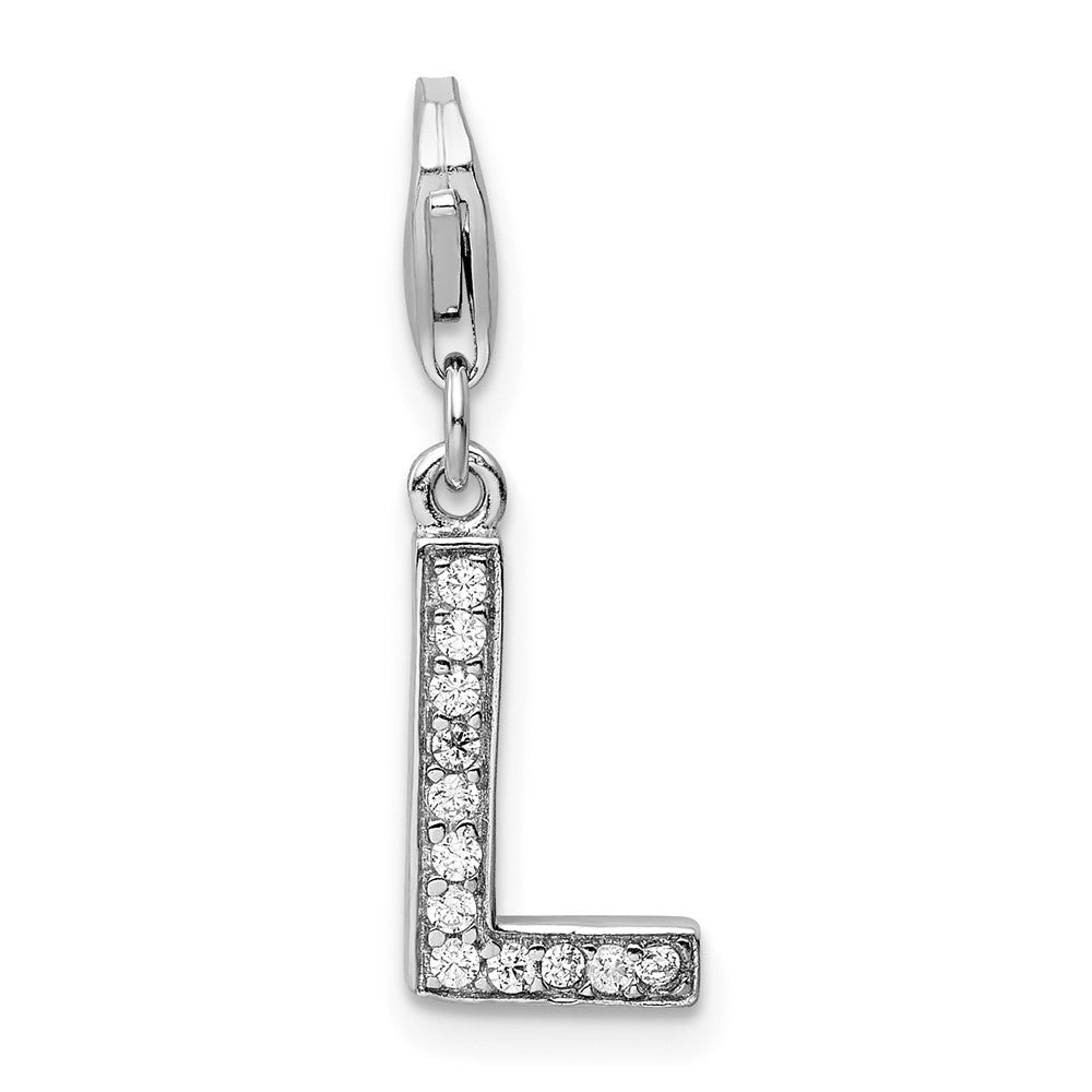 Amore La Vita Sterling Silver Rhodium-plated Polished CZ Letter L Initial Charm with Fancy Lobster Clasp