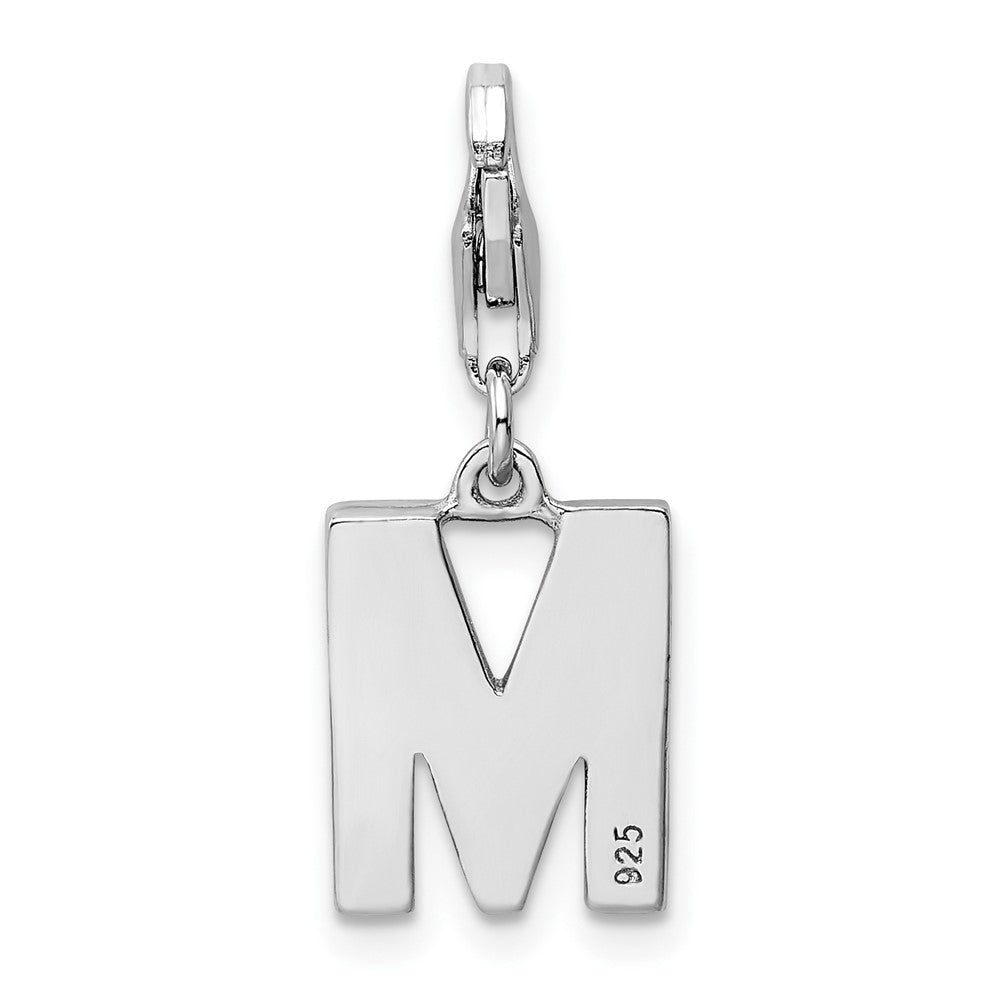 Amore La Vita Sterling Silver Rhodium-plated Polished CZ Letter M Initial Charm with Fancy Lobster Clasp