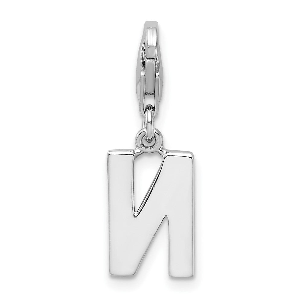 Amore La Vita Sterling Silver Rhodium-plated Polished CZ Letter N Initial Charm with Fancy Lobster Clasp