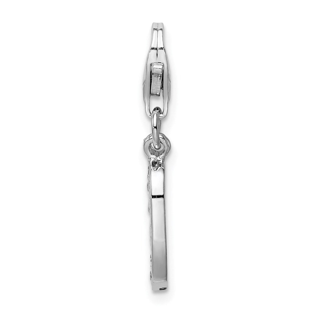 Amore La Vita Sterling Silver Rhodium-plated Polished CZ Numeral 0 Charm with Fancy Lobster Clasp