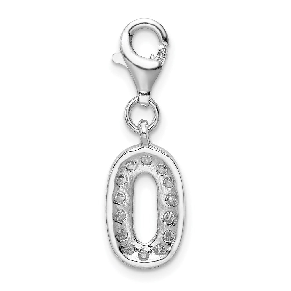 Amore La Vita Sterling Silver Rhodium-plated Polished CZ Numeral 0 Charm with Fancy Lobster Clasp