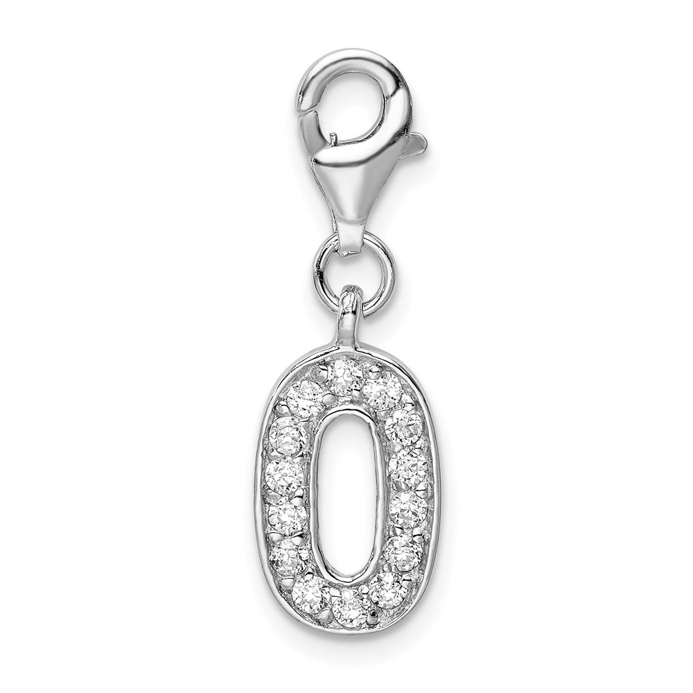 Amore La Vita Sterling Silver Rhodium-plated Polished CZ Numeral 0 Charm with Fancy Lobster Clasp