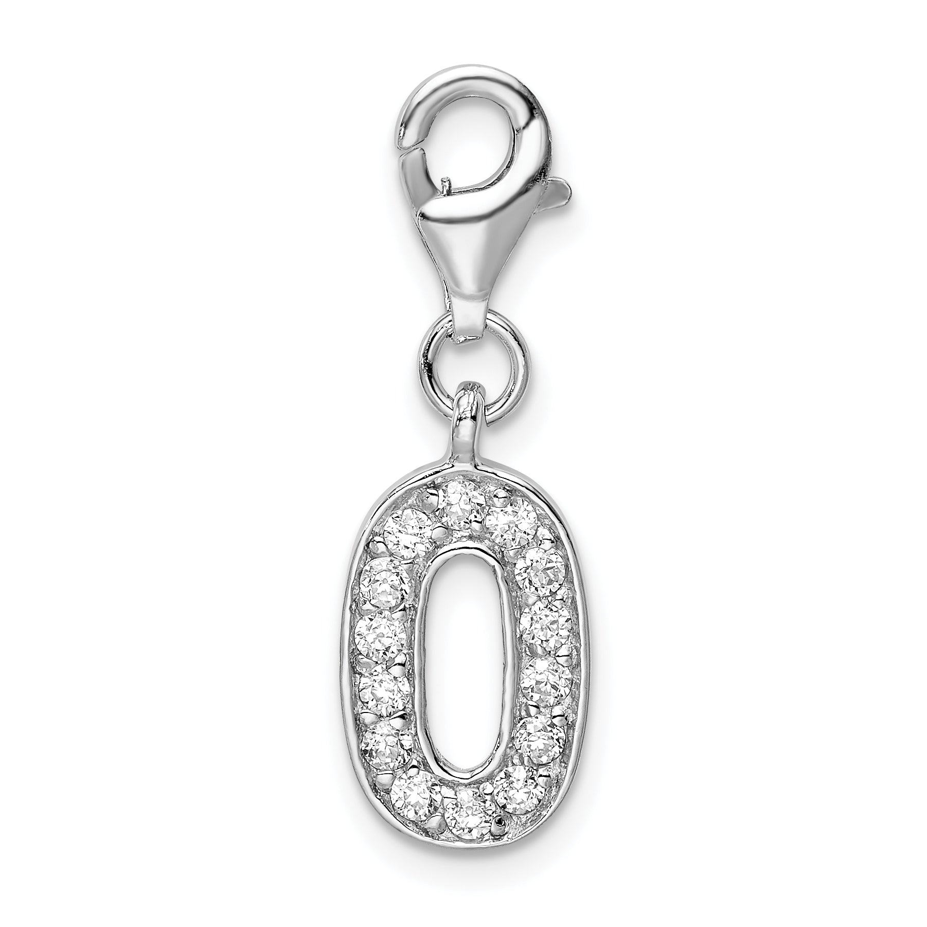 Sterling Silver CZ Numeral 0 w/Lobster Clasp Charm QCC105N0