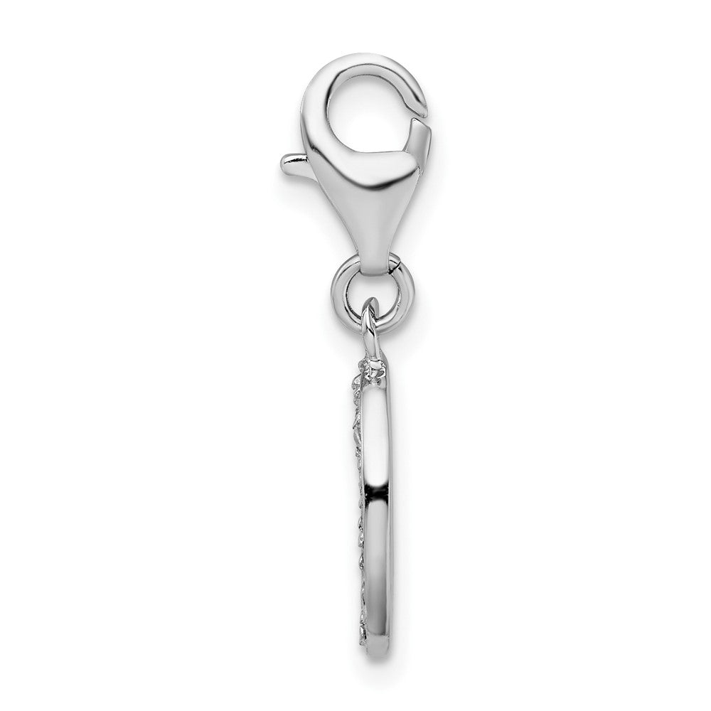 Amore La Vita Sterling Silver Rhodium-plated Polished CZ Letter O Initial Charm with Fancy Lobster Clasp