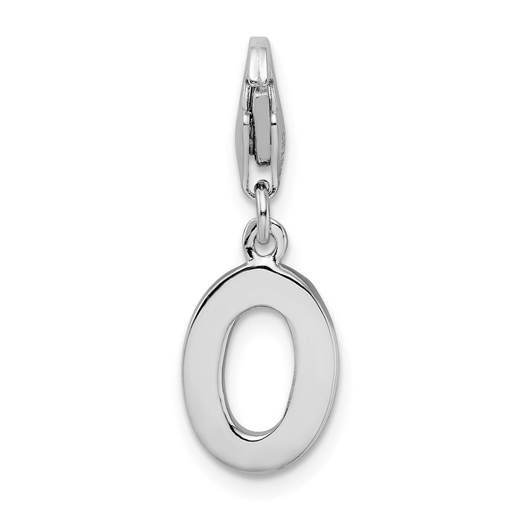 Amore La Vita Sterling Silver Rhodium-plated Polished CZ Letter O Initial Charm with Fancy Lobster Clasp